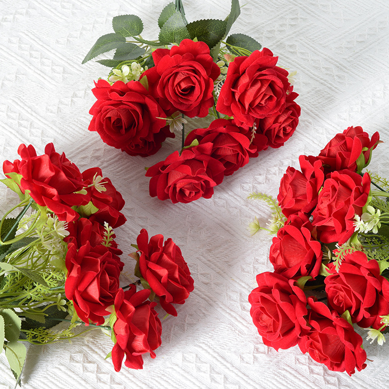 7-Head Velvet Corner Roses in Elsa Style: Artificial Rose Bouquet for Weddings, Celebrations, Home Decor, and Valentine's Day Arrangements