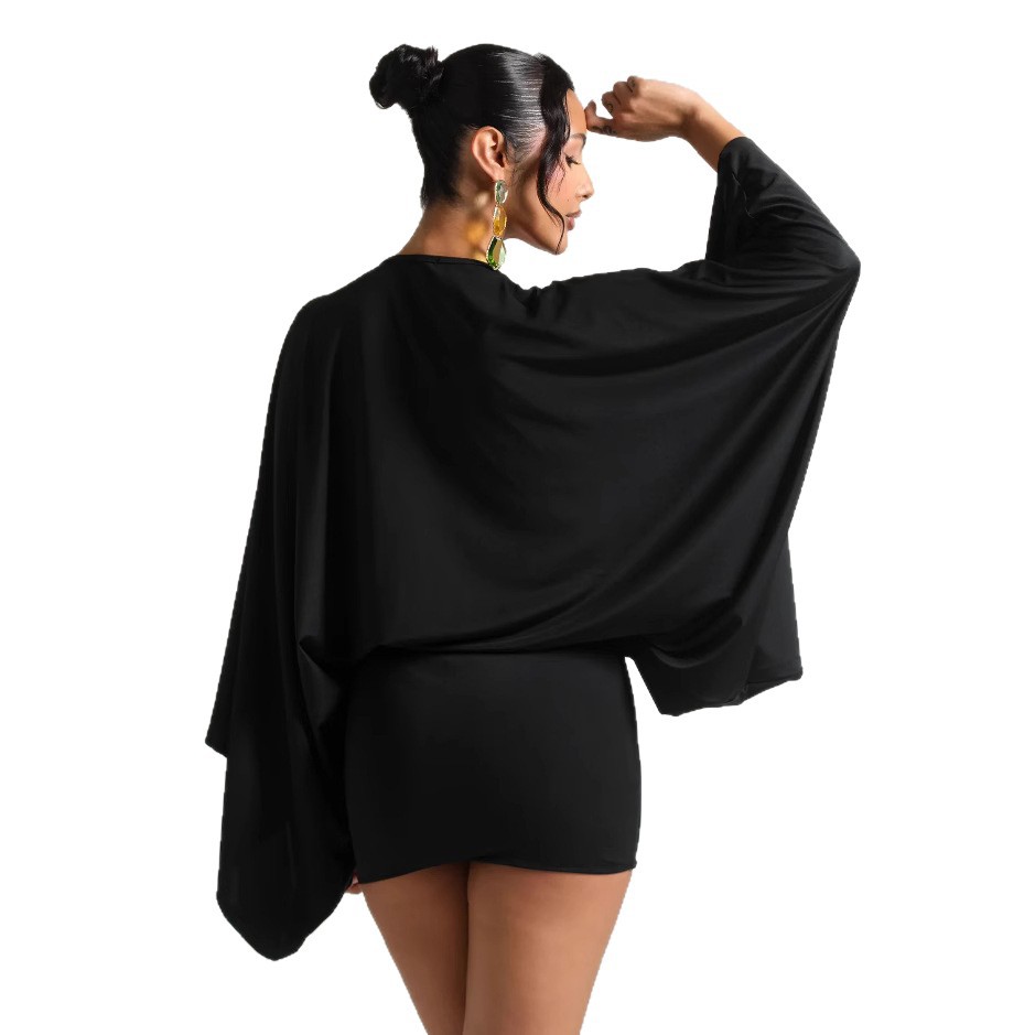 Women's Summer V-Neck Patchwork Mini Dress – Casual & Comfortable Solid Color Dress For Everyday Wear_ecoleips.com
