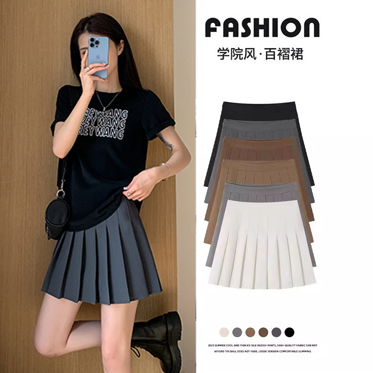 Pleated Skirt for Women, Spring and Summer White Short Skirt, Japanese Style High-Waisted Slimming College New Style Jk Plaid Plus Size A-Line Half Skirt