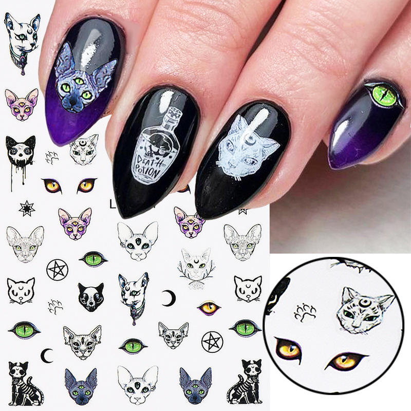 2023 New Universal nail stickers European and American hot cartoon skull green head monster butterfly nail adhesive stickers
