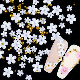 200颗美甲五瓣花饰品袋装白色粉色亚克力花朵饰品带金银珠树脂花