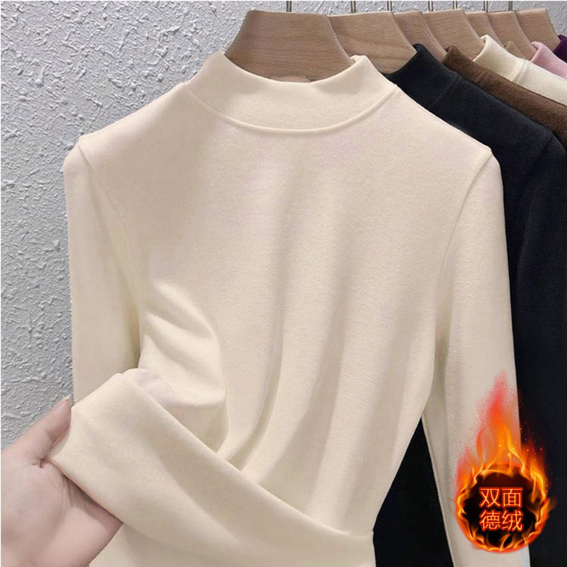 Half-High Collar Thermal Base Layer Top with Fleece, Thickened for Autumn and Winter, Slim-Fit Stylish Inner Wear T-Shirt for Women, Versatile Half-High Collar Thermal Base Layer Top with Fleece, Thickened for Autumn and Winter, Slim-Fit Stylish Inner Wear T-Shirt for Women, Versatile