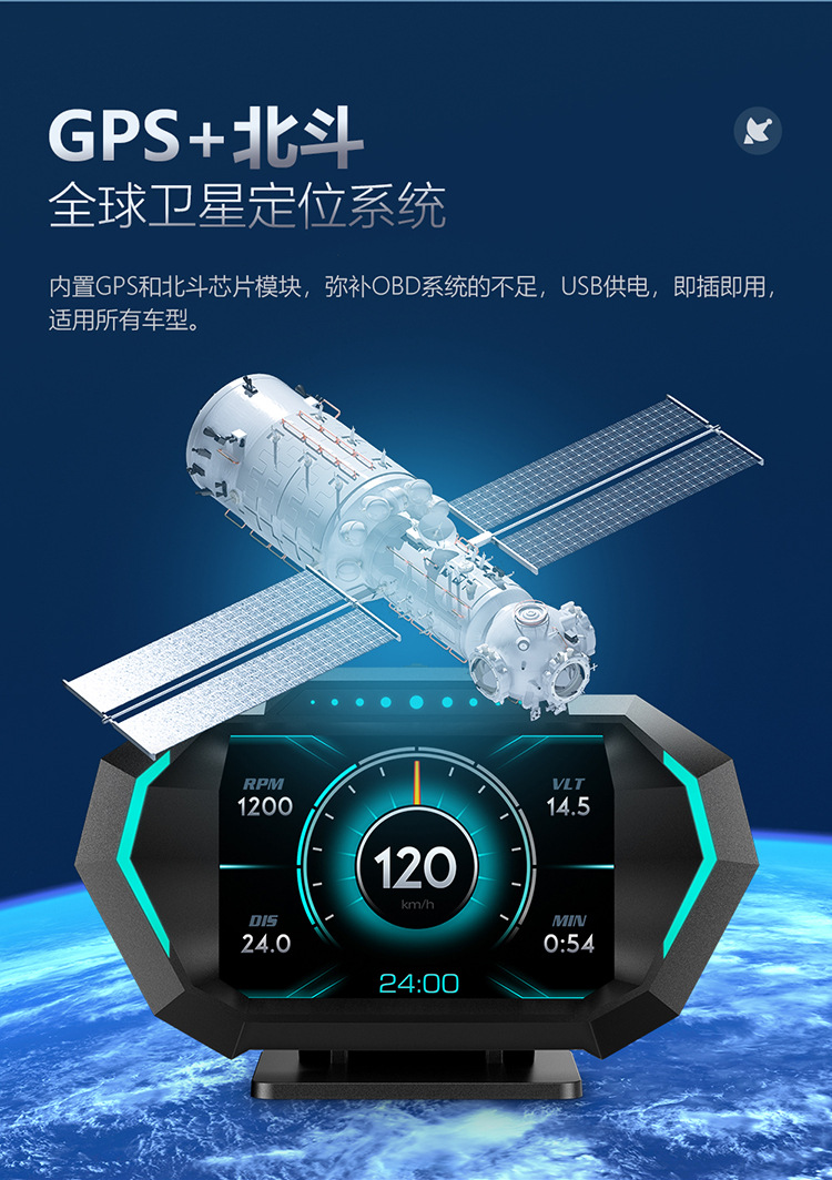 Hud Car Head-Up Display Multi-Function Car Lcd High-Definition Vehicle Speed Fuel Consumption Obd+Gps Instrument Slope