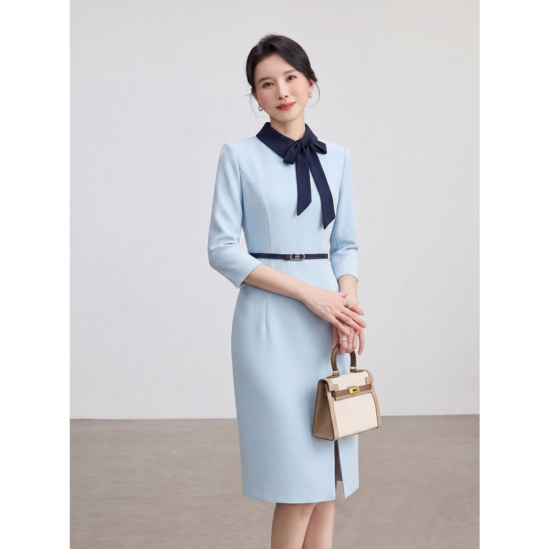 Hotel Banquet Waiter Reception Work Uniform Dress for Women, Summer Wear for Petite Individuals, Suitable for Important Occasions and Work Attire