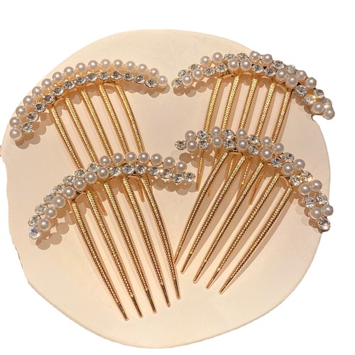 Zinc Alloy Imitation Pearl Hair Accessories Fashion Bead Hair Pin Simple Elegant Versatile Insert Comb Five-Tooth Hair Pin Reverse Insert Hair Comb