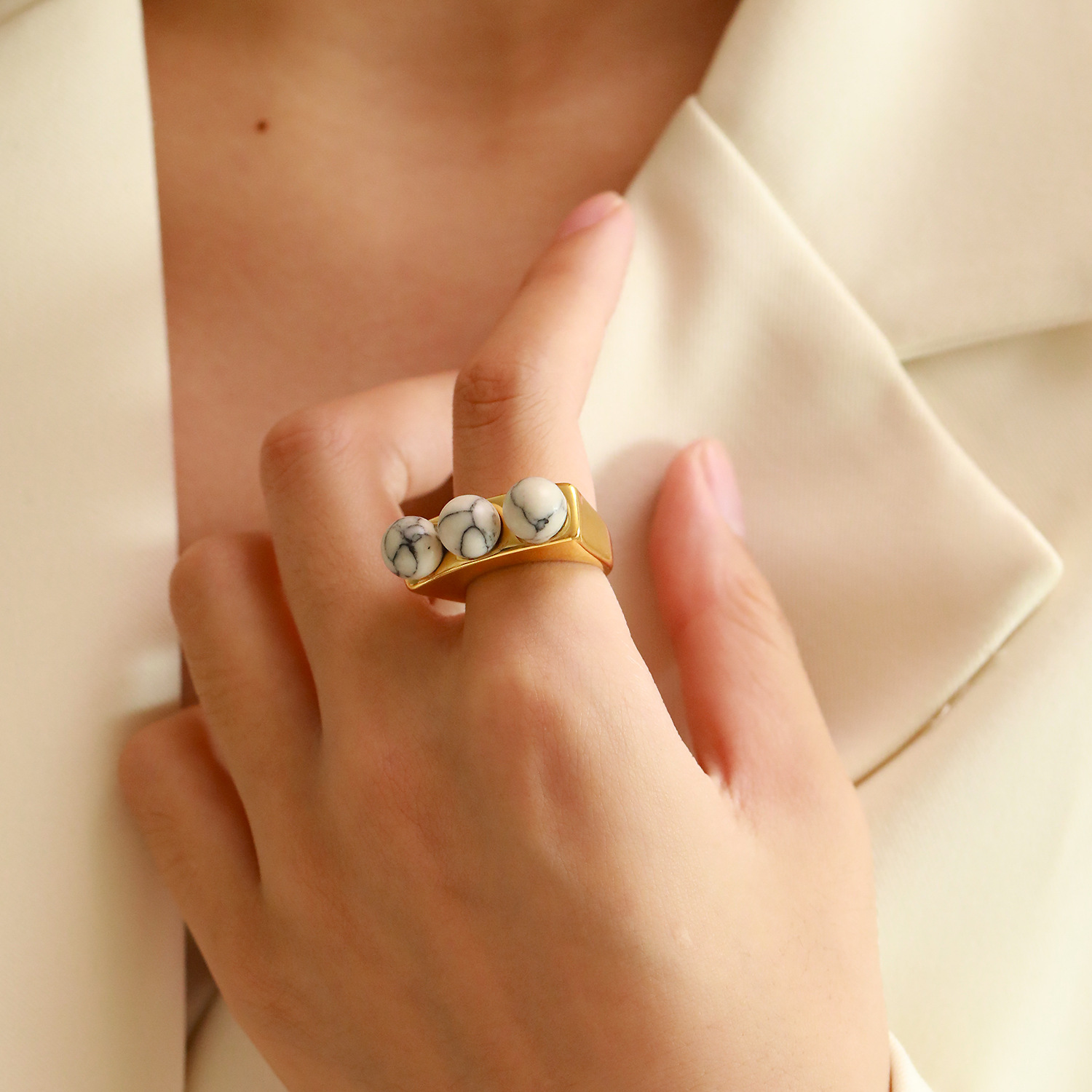 13g Weight Artificial Pearls, December Birthstone Turquoise Inlay Material Rings Classification 1 Piece Quantity Banquet, Party Occasion Titanium Steel Material Geometric Pattern Women's Gender Plating, Inlay Design Elegant, Glam Style Titanium Steel Elegant Glam Geometric Plating Inlay Artificial Pearls Turquoise Rings 1