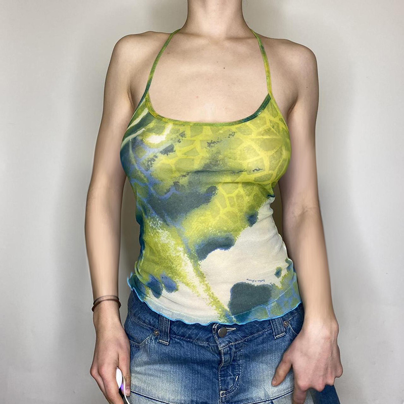 Tie-dye Printing Mesh See-through Camisole 11