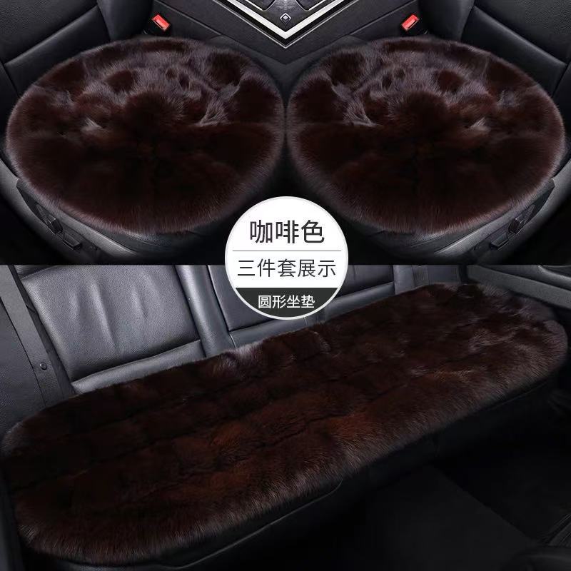 Fox fur car seat cushions, a luxurious and warm winter set, featuring high-quality faux fur and genuine fox fur, with a round design and a set of three pieces