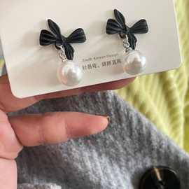S925银针法式复古超仙气质珍珠耳环小众设计高级感蝴蝶结耳钉女潮