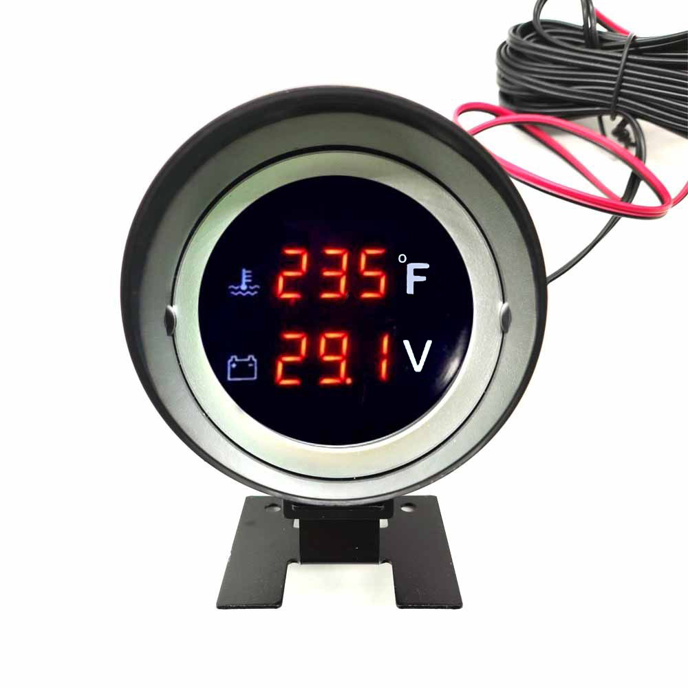 Gun-Type Water Temperature and Voltage Meter Two-In-One Combination Table Fahrenheit Degree Round 12V24V Universal for Cars, Trucks and Excavators