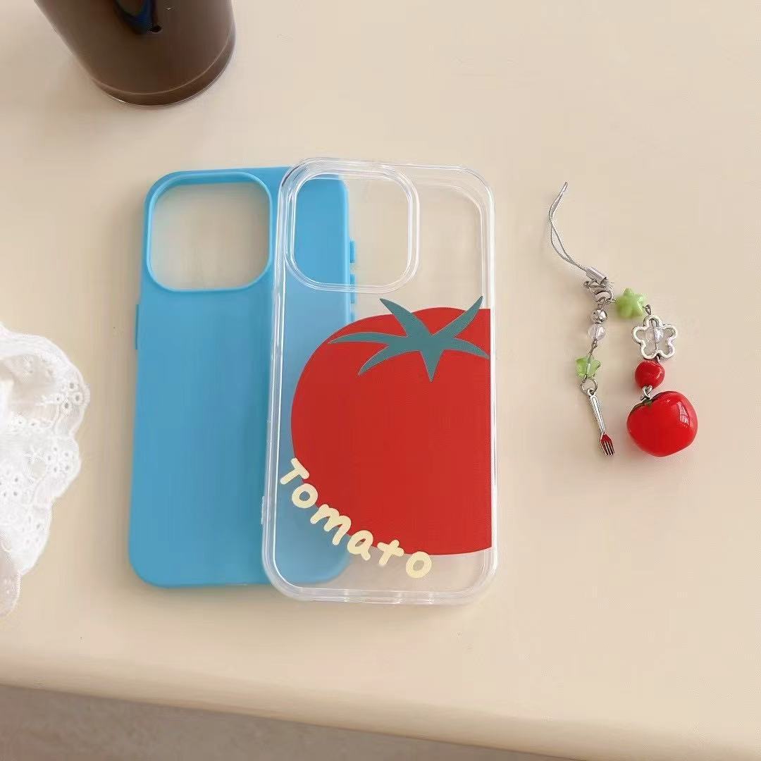 Tomate pequeño fresco de verano para Apple 16ProMax 2 en 1 iPhone 15 funda para teléfono móvil 14 hembra 16 colgante