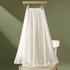 高級不規則なストリーマーガーゼスカート女性の夏の新しいハイウエストミドル丈シフォンAラインロングスカート
