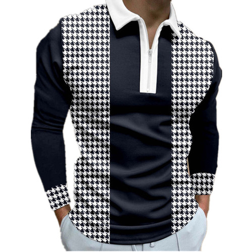 Men's Zipper Long Sleeve Casual Tailored Men Outdoor Sports Collared Shirt Polo Shirt