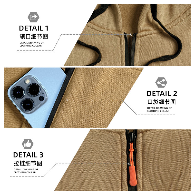 Cross-border hombre otoño invierno hombre casual multi-cremallera brazo bolsillo camiseta suéter de tamaño grande con camiseta con capuz