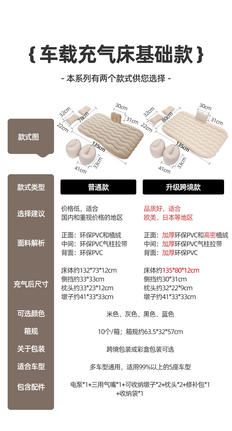 Factory cross-border car inflatable bed car rear row car inflatable mattress home wave pattern car inflatable bed