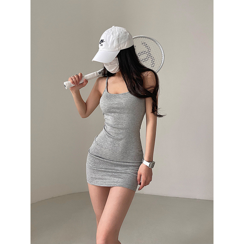 タイトなホットガールサスペンダードレス婦人服夏の新しいスリムフィットショートスカート無地ヒップカバースカート|undefined