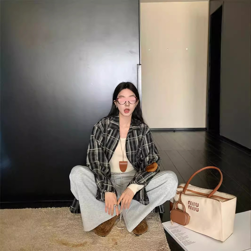 지구 OUYANG 스티칭 격자 무늬 셔츠 코트 여성 가을 디자인 센스 틈새 미국 레트로 셔츠 루즈 탑