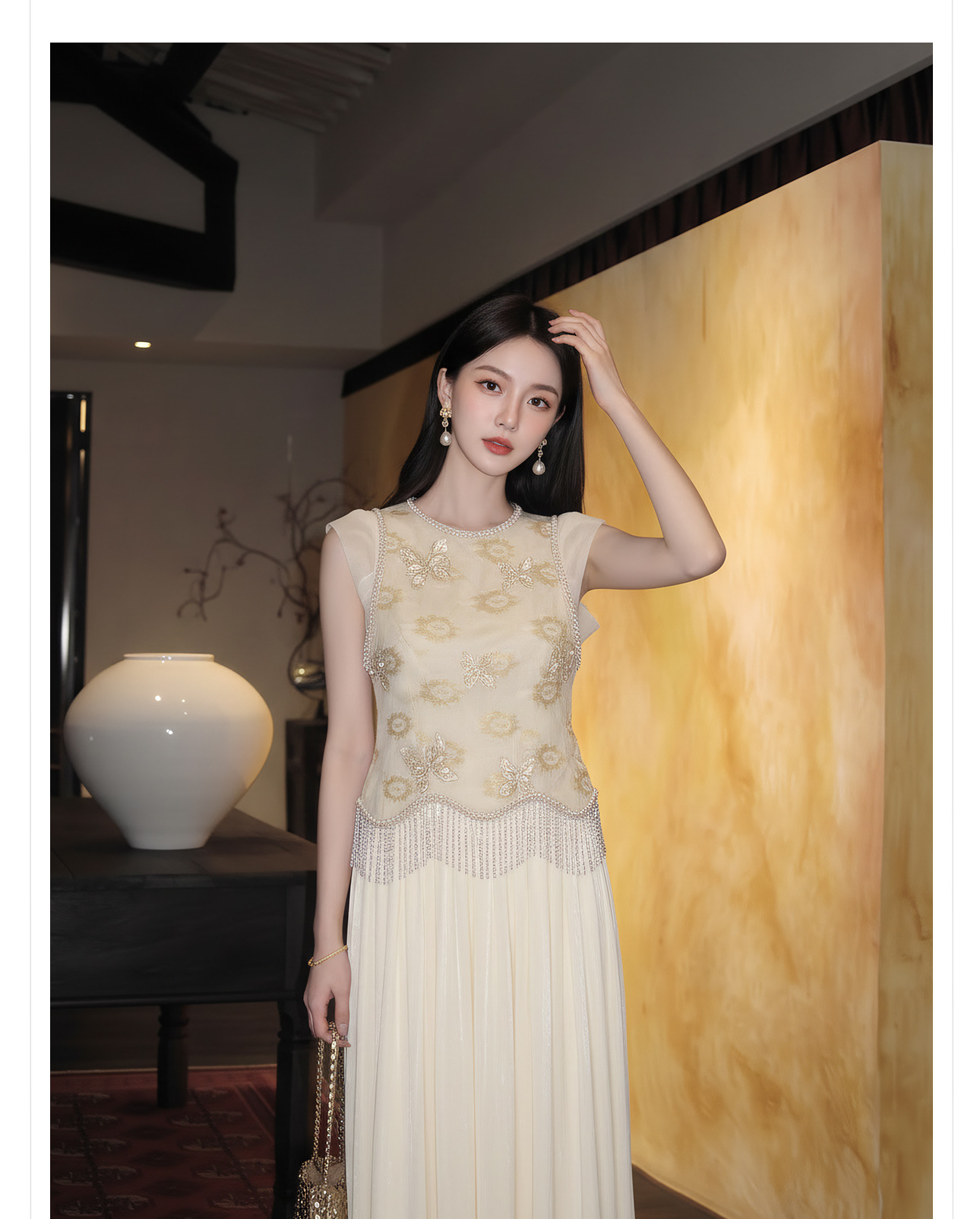 Bộ áo hai dây và chân váy nữ thêu hoa đính cườm phong cách Trung Hoa — bộ đồ, nửa váy, Trang chủ chi tiết 5