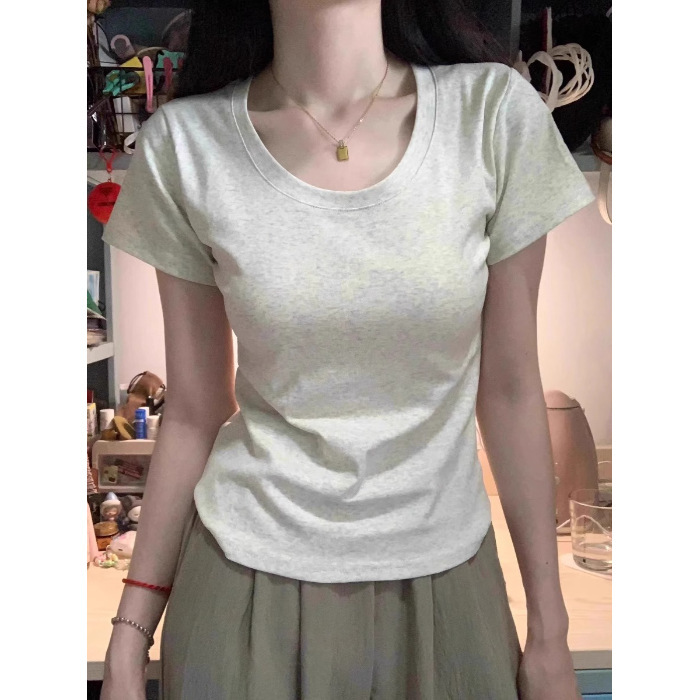 210 グラム 40 カウント 92 コットン 8 スパンデックス右肩半袖 T シャツ女性のための 2025 夏の新しいスリムで多用途なベーシックトップ|undefined