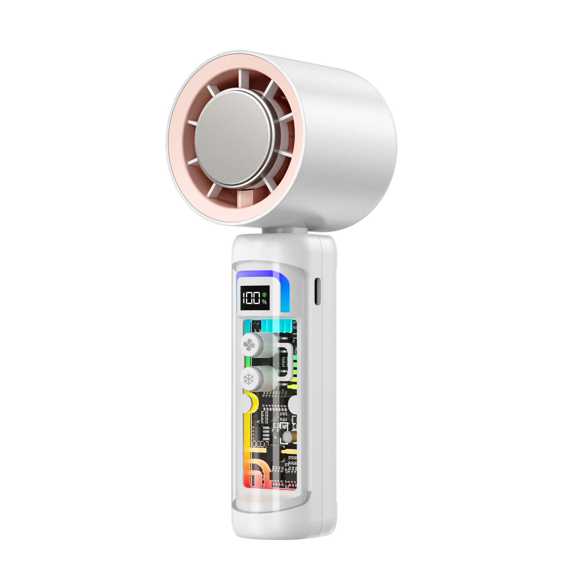 Mini-Handventilator mit hoher USB-Geschwindigkeit, tragbar, digital, mit Ambiente-Nachtlicht und hoher Lichtstärke für Halbleiter, Haushaltsgeräte_voghion.com