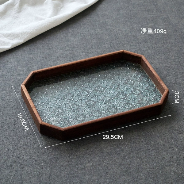 Walnut octagonal glass tray