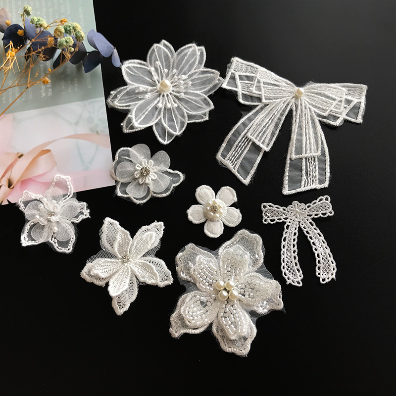 Fashion Handmade Beaded Flowers Three-Dimensional Versatile Lace Hair Accessories Hairpin Shoe Materials Curtain Clothing Applique Accessories