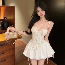 18YX5831欧美2025跨境外贸蕾丝带胸垫收腰裹胸花苞短裙裤两件套装