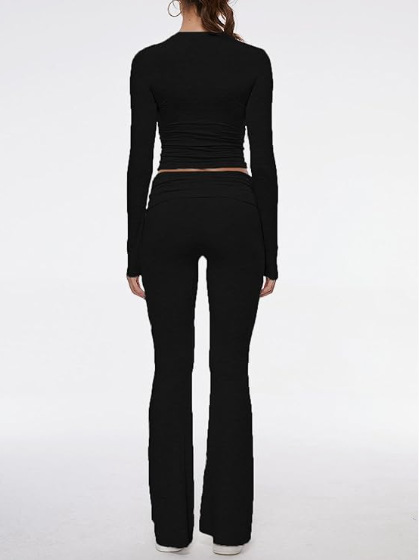 336g Weight Long Sleeve Sleeve Length Spandex, Polyester Fabric Type Pant Co-ord Set Sets Type 2 Pieces Set Quantity Holiday, Daily Occasion Round Neck Neckline Slim Fit Type Solid Color Pattern Summer, Spring Season Women's Gender Streetwear Style Holiday Daily Women's Streetwear Solid Color Spandex Polyester Pant Co-ord Set Pants Sets 16