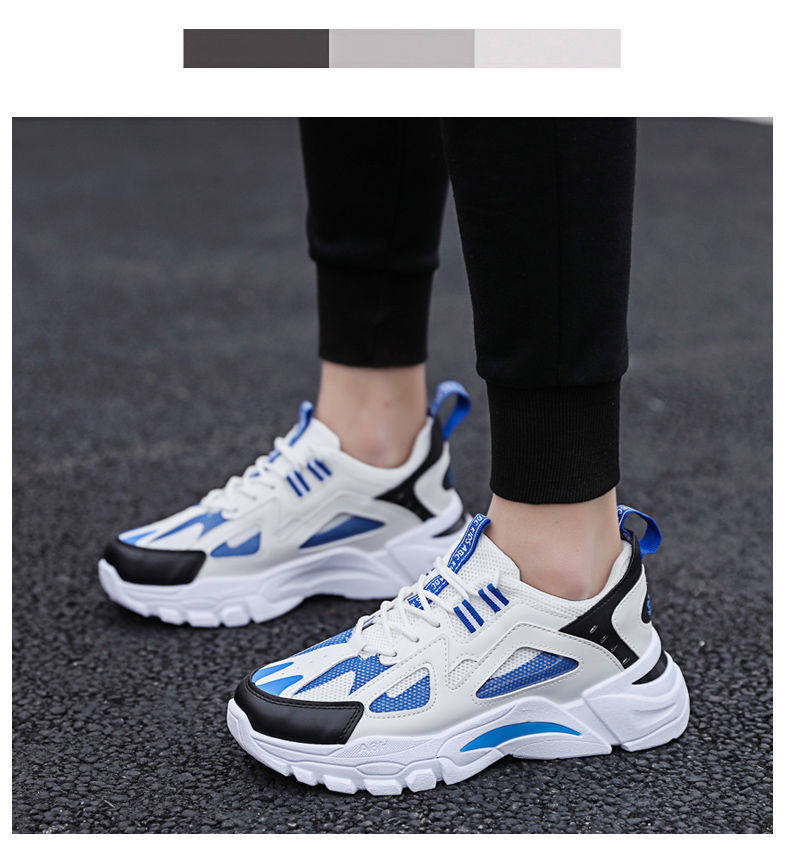 Giày thể thao nam đế dày tăng chiều cao thoáng khí kiểu Hàn Quốc, giày sneaker thường ngày cổ thấp — Trắng xanh lam, Đen toàn bộ, Đen đỏ chi tiết 12