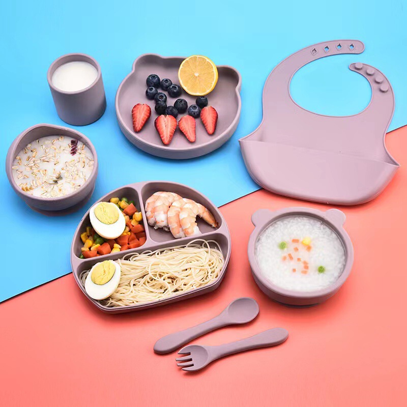 Cross-Border Kidsren's Silicone Tableware Set Baby Food Bowl Child Silicone Tableware Set Cross-Border Kidsren's Silicone Tableware Set Baby Food Bowl Child Silicone Tableware Set