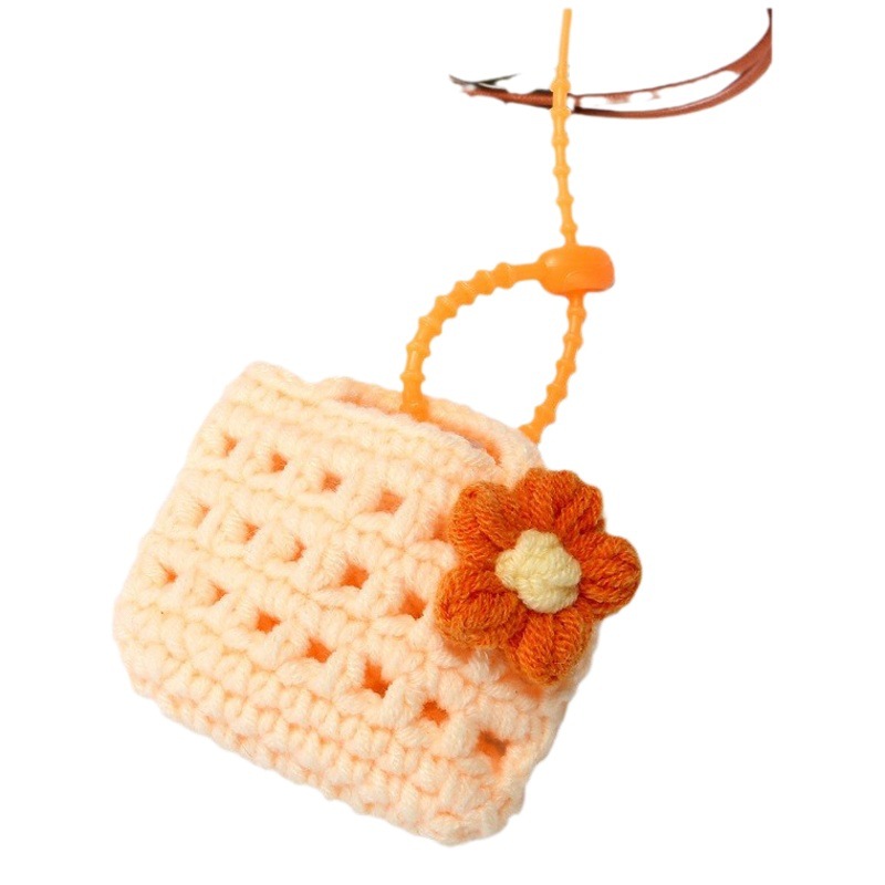 Productos de tejido acabados pequeños auriculares de flores bolsos colgantes lindos ganchos hechos a mano cestas de flores bolsas de flores accesorios de decoración joyas