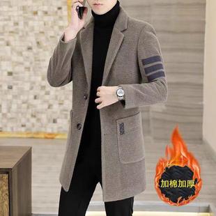 Winter new cotton and thickening warm long woolen coat men's trendy fashion suit collar woolen coat