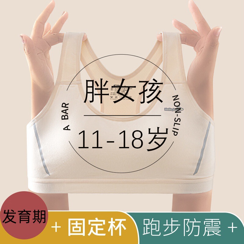 Girls' Development Period Underwear for Junior High School and High School Students Plus Size Bra 15 Years Old Fat Shockproof Vest