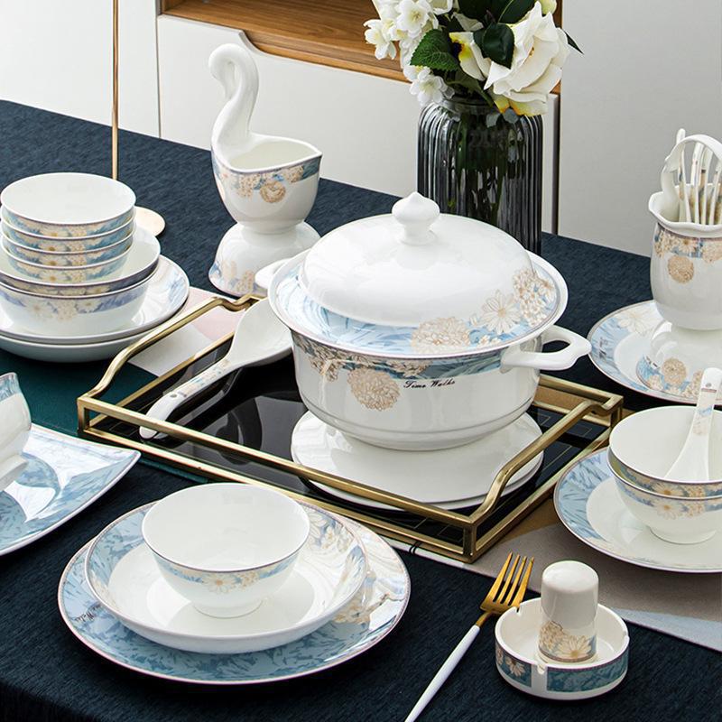 碗碟套装家用轻奢欧式2022新陶瓷骨瓷餐具套装碗盘筷