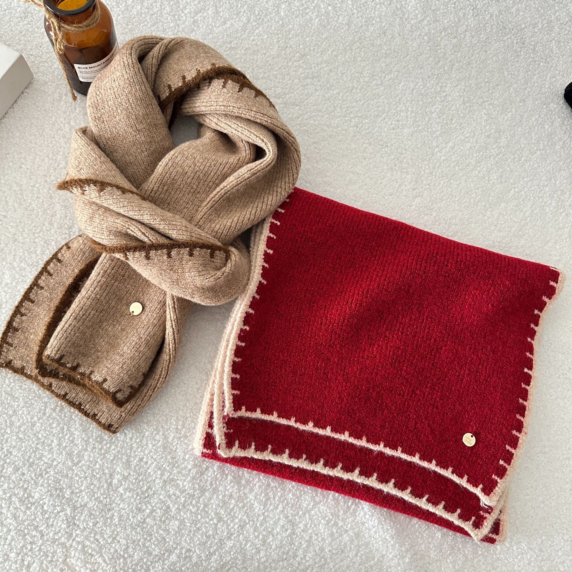 New Lock Edge Knitted Wool Scarf Winter Solid Color Small Fragrance Christmas Atmosphere Gift Soft Waxy Scarf_voghion.com