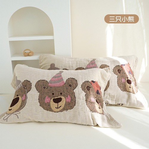 Cartoon Gauze Home Use Pillow Case with Four Seasons Thick Cotton Pillow Cover for Couples and Students