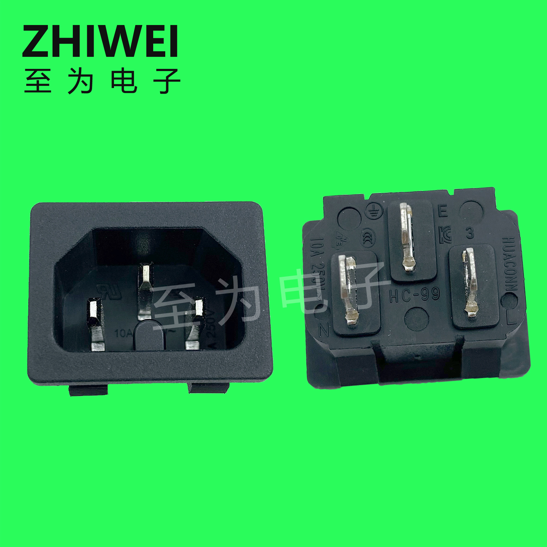 C14插座 嵌入式卡扣电源插座 品字公座三孔电源插座 10A250机箱插