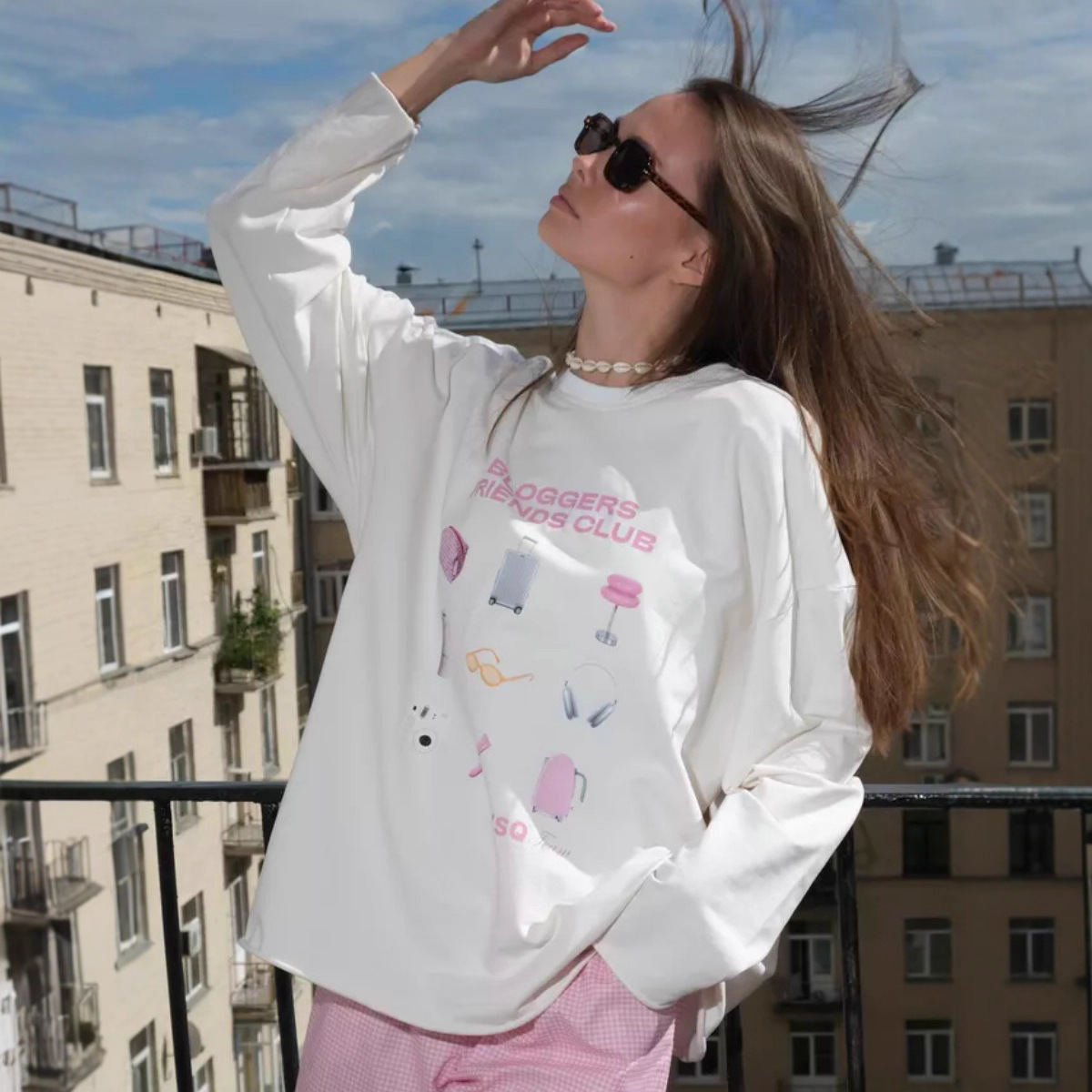 2025 Spring Fashion Elegant Sweet Girly Heart Loose Versatile Trendyy Personalized Printed Long-Sleeved T-Shirt Tops for Women