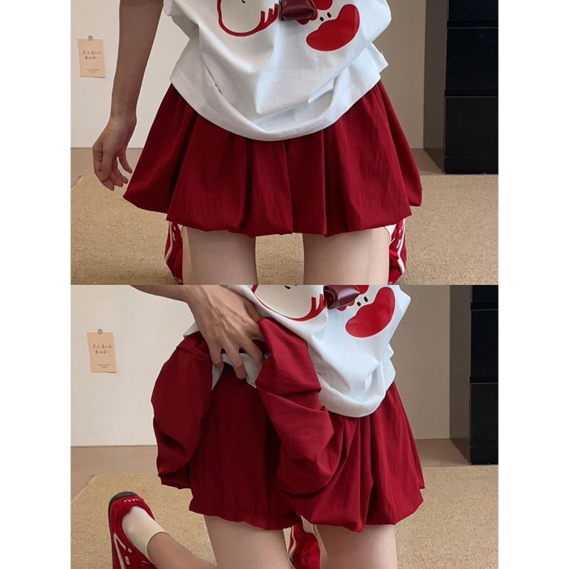 蓝色蓬蓬花苞裙女款高腰显瘦a字半身裙小个子防走光灯笼短裙厂家|undefined