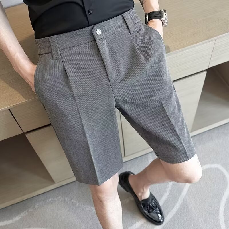 Men's Clothing Summer Thin Loose Straight Leg Mid-Length Shorts Elastic Waist Five Point Dress Casual Suit_voghion.com