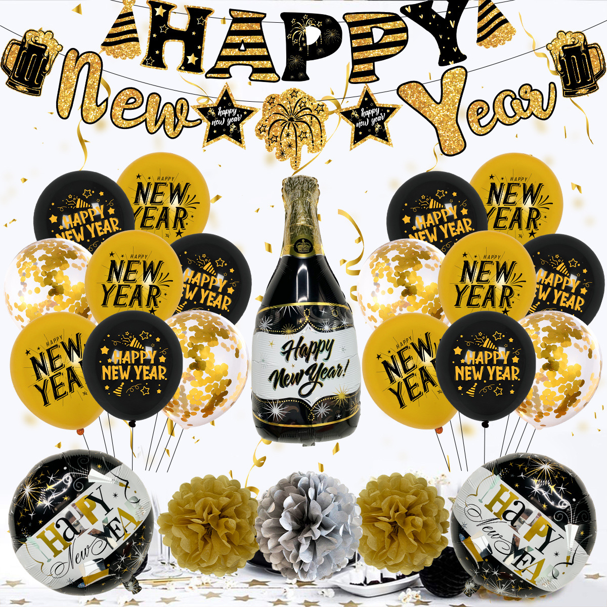 Año nuevo traje de globo Año nuevo tire de bandera al por mayor transfronterizo Año Nuevo Fiesta decoración redondo globo de látex Año nuevo