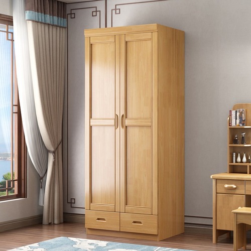 Solid wood wardrobe two-door small apartment cabinet simple storage cabinet bedroom home double-door wardrobe adult wooden cabinet