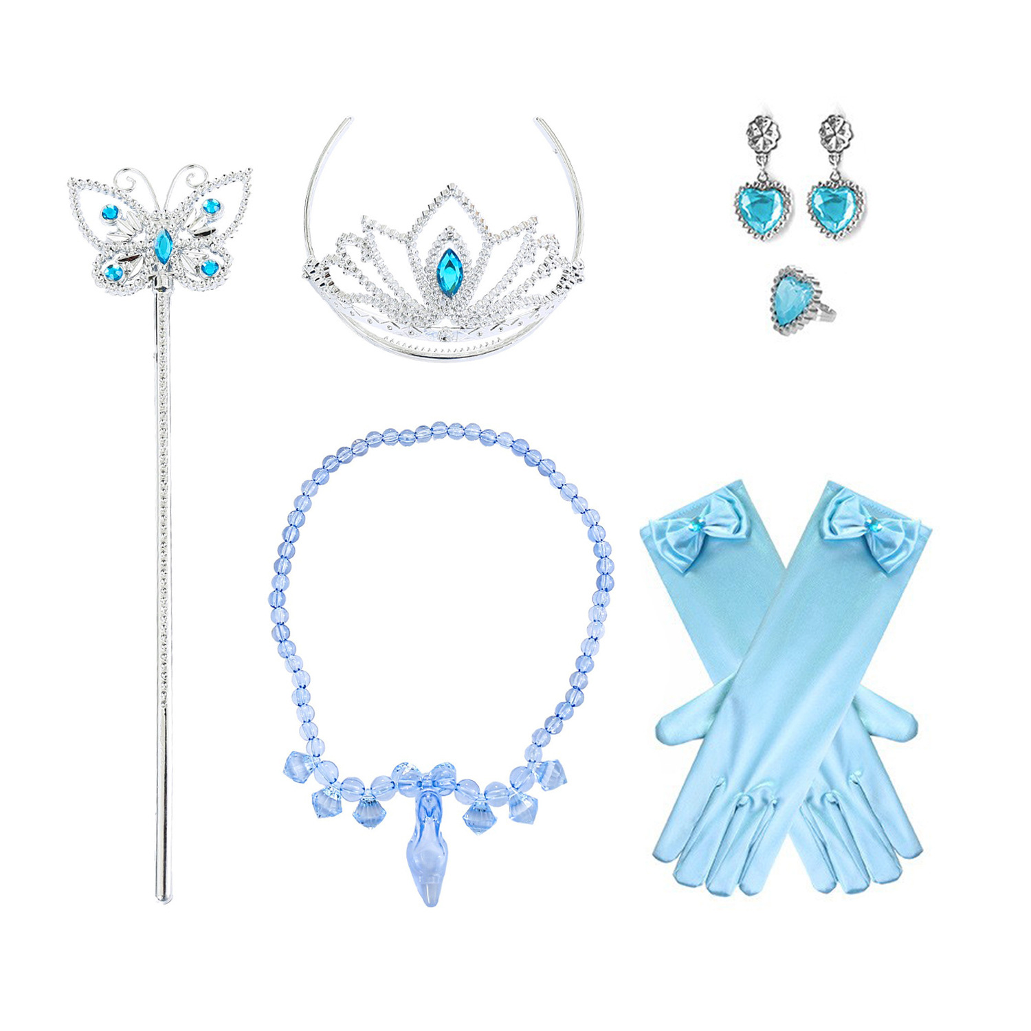 Frozen princesa amor collar traje niñas princesa joyería niños melocotón corazón con corona de diamantes palo mágico