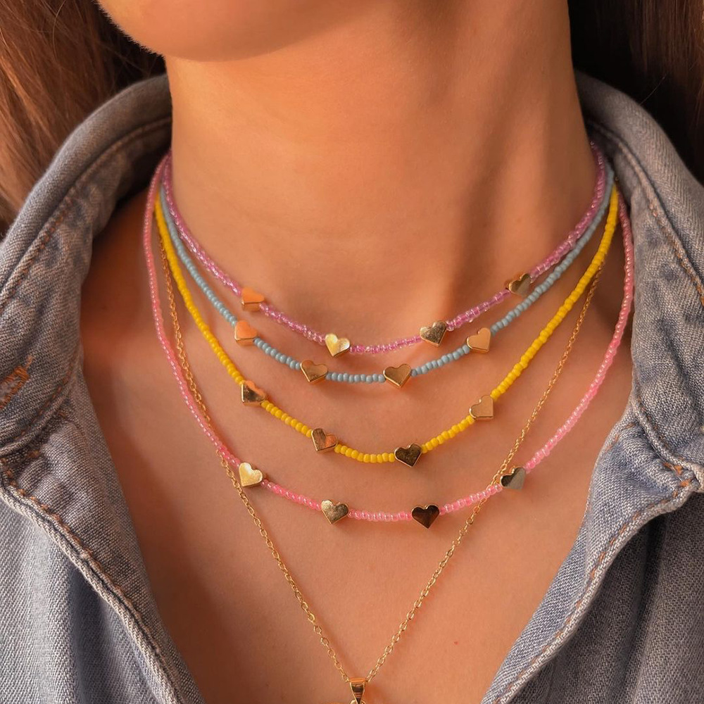 Fashion Heart Shape Glass Beaded Choker