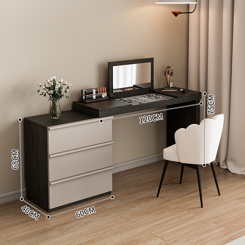 스모크 블랙 120 화장대 + 60 서랍장 + 꽃잎 의자