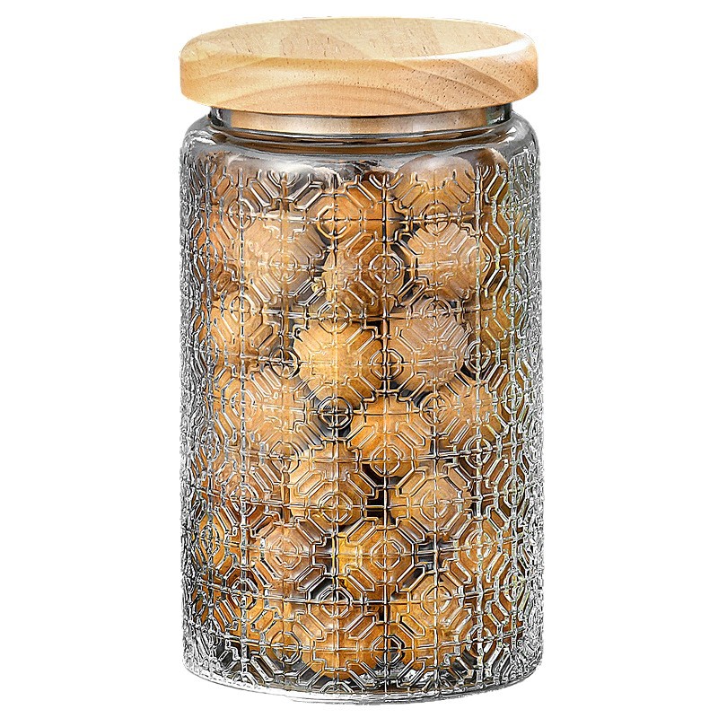 Taza de vidrio sellada Retro Begonia Pattern Glass Jar Household Snack Nut Storage Jar Size Combination