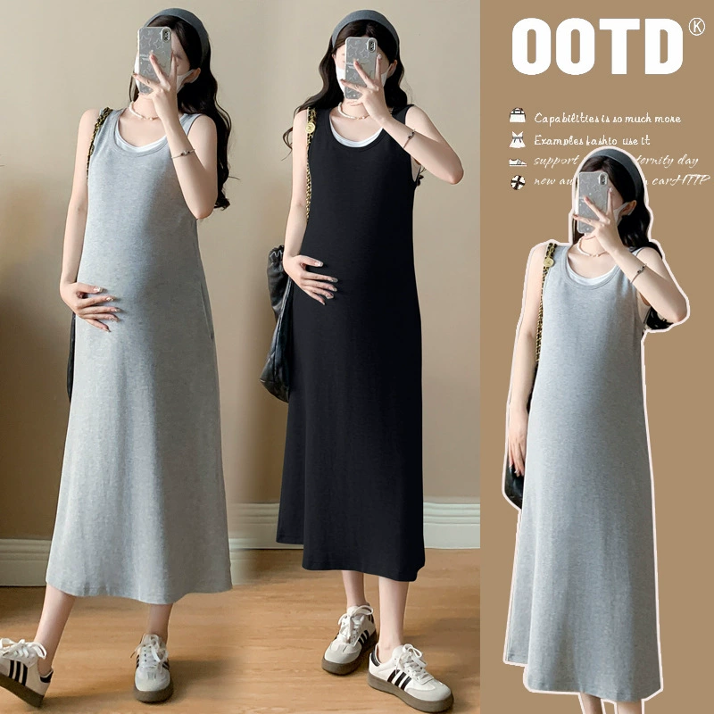 Summer clothing for pregnant for leisure, fashionable sleevless dress, Korean style, fitted