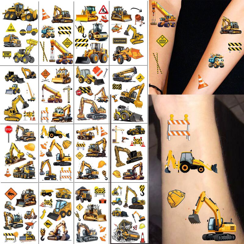 Cartoon Colorful Excavator Temporary Tattoo Stickers Cross-Border Simulated Arm Stickers TEMU European and American Tattoo Amazon