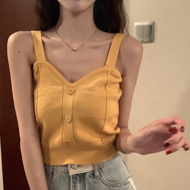 Heart Shape, Solid Color Pattern Summer Season Wholesale Women'S Casual Fashion Simple Style Heart Shape Solid Color Multicolor Front Button Button Tank Tops