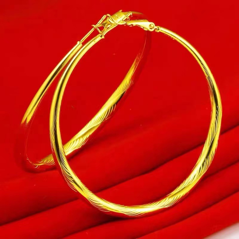 Brass earrings, capacious fashionable hula hoop